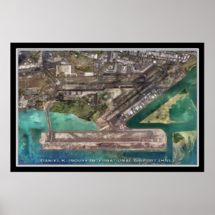 Póster Mapa del satélite Honolulu Hawaii del Aeropuerto I