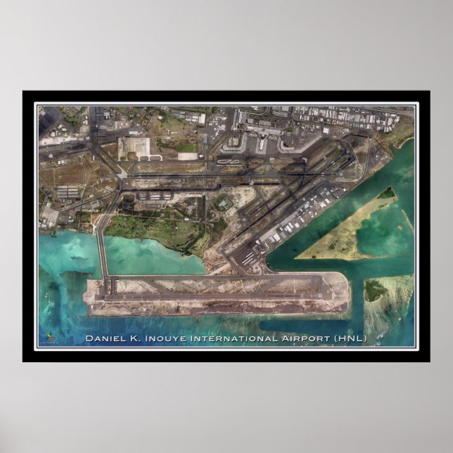 Póster Mapa del satélite Honolulu Hawaii del Aeropuerto I (Frente)