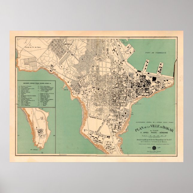 Póster Mapa del Senegal de Dakar (1925) (Frente)