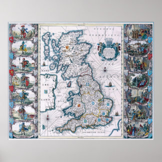 Póster Mapa del siglo XVII antiguo