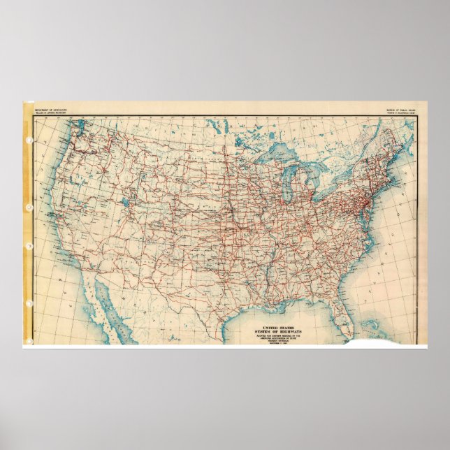 Póster Mapa del sistema de autopistas de los Estados Unid (Frente)