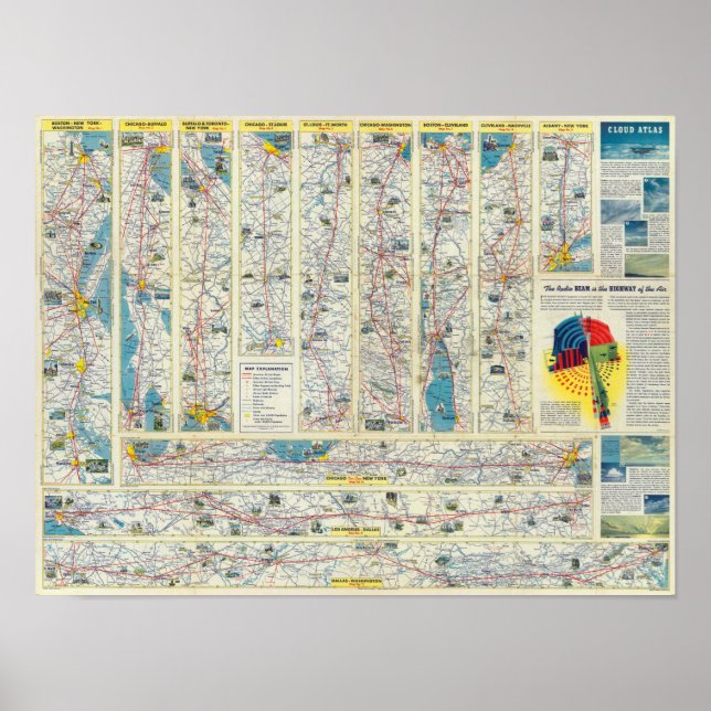Póster Mapa del sistema de Verso American Airlines (Frente)