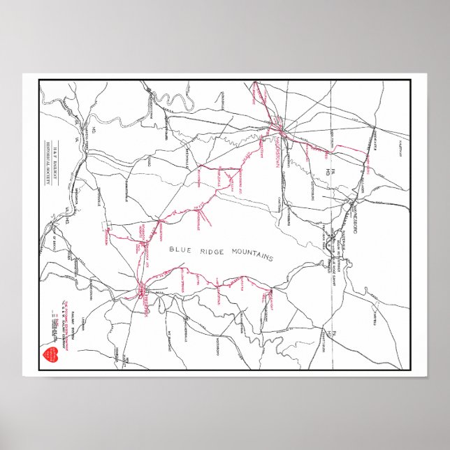 Póster Mapa del sistema ferroviario de Hagerstown y Frede (Frente)