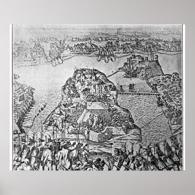 Póster Mapa del sitio de Malta en 1565 (Frente)