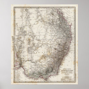 Póster Mapa del sudeste de Australia