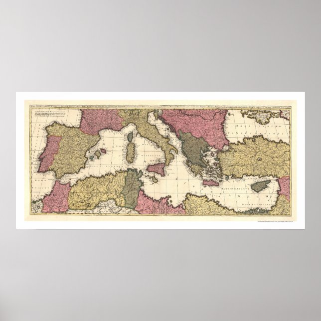 Póster Mapa del sur de Europa y el Mediterráneo 1695 (Frente)