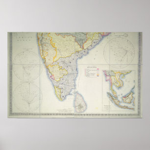 Póster Mapa del sur de India británico, 1872