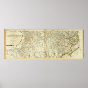 Póster Mapa del sur y de Carolina del Norte