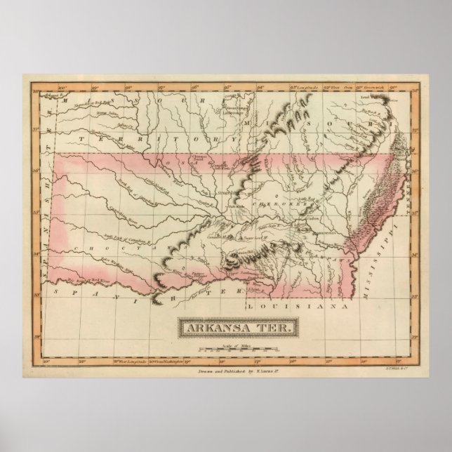 Póster Mapa del territorio antiguo de Arkansas (1817) (Frente)