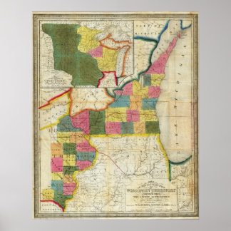 Póster Mapa del Territorio Asentado de Wisconsin