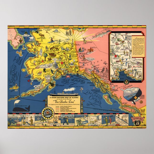 Póster Mapa del Territorio de Alaska de 1934 (Frente)