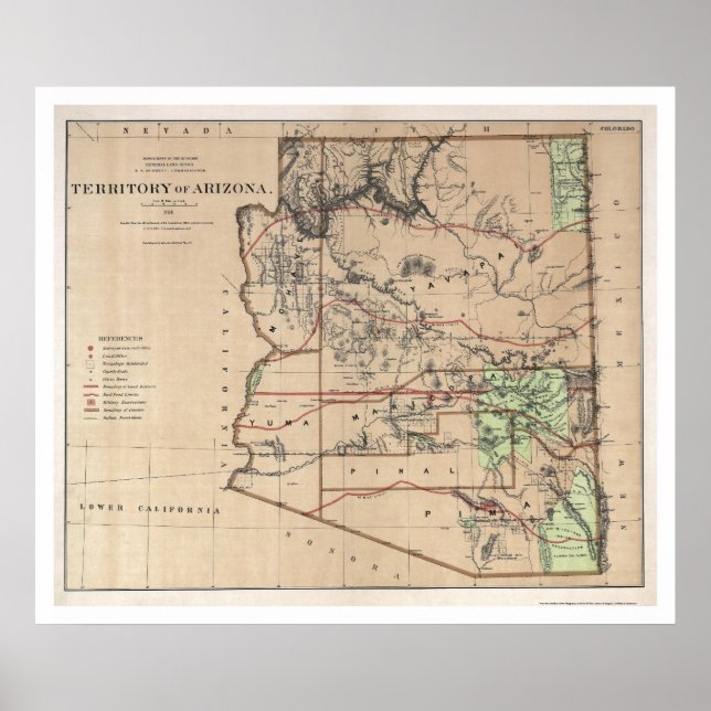 Póster Mapa Del Territorio De Arizona 1876 (Frente)