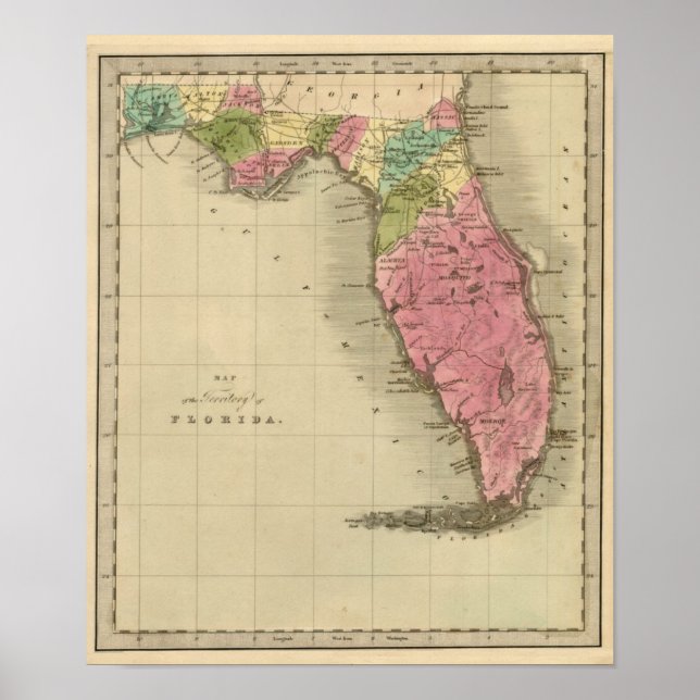 Póster Mapa del Territorio de Florida 1842 (Frente)