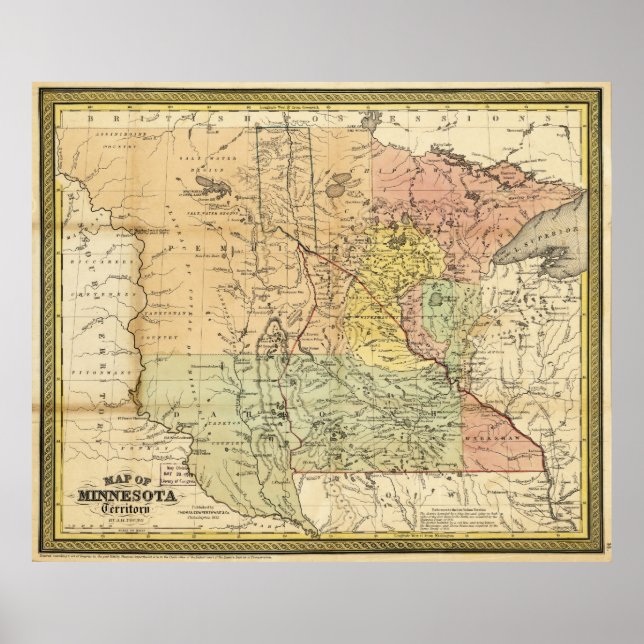 Póster Mapa del Territorio de Minnesota (1852) (Frente)