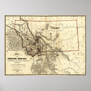 Póster Mapa del Territorio de Montana (1865)