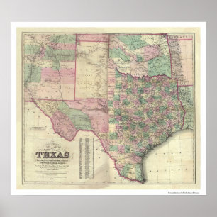 Póster Mapa del territorio de Tejas por Colton 1872