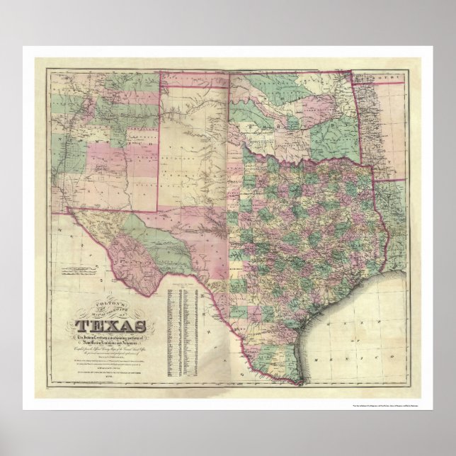 Póster Mapa del Territorio de Texas por Colton 1872 (Frente)