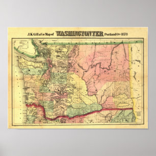 Póster Mapa del Territorio de Washington de 1878