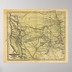Póster Mapa del territorio indio de Josiah Gregg de 1844