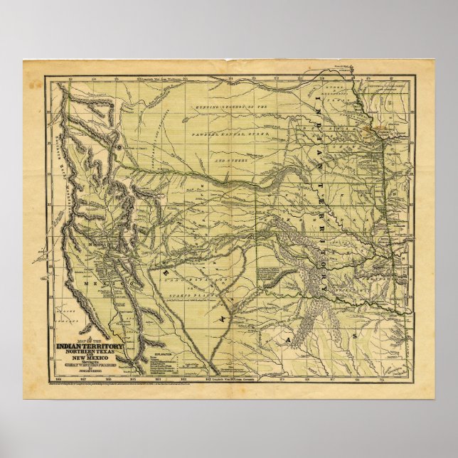 Póster Mapa del territorio indio de Josiah Gregg de 1844 (Frente)