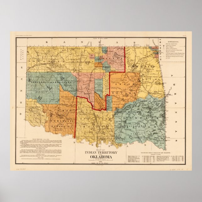 Póster Mapa del Territorio Indio y Oklahoma (1890) (Frente)