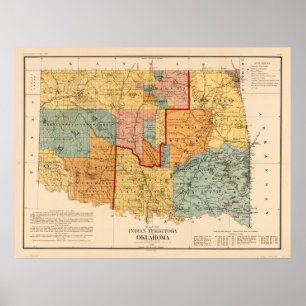 Póster Mapa del territorio y de Oklahoma indios (1890)