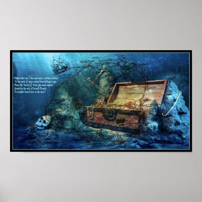 Póster Mapa del tesoro de Kauai, Hawái (Frente)