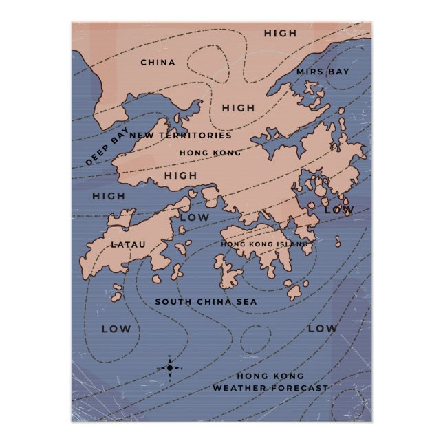 Póster Mapa del tiempo antiguo de Hong Kong (Anverso)