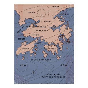 Póster Mapa del tiempo antiguo de Hong Kong
