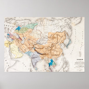 Póster Mapa del tiempo de Asia el   de Kublai Khan