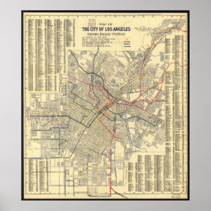 Póster Mapa del Tránsito Público de Los Ángeles en 1909