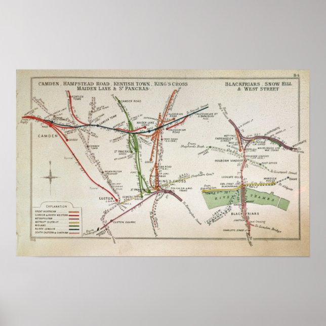 Póster Mapa del transporte de Londres, c.1915 (Frente)