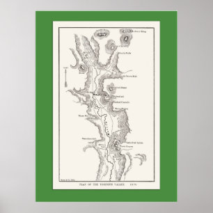 Póster Mapa del valle de Yosemite a partir de 1876