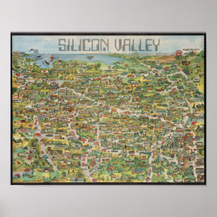 Póster Mapa del Valle del Silicona Retro