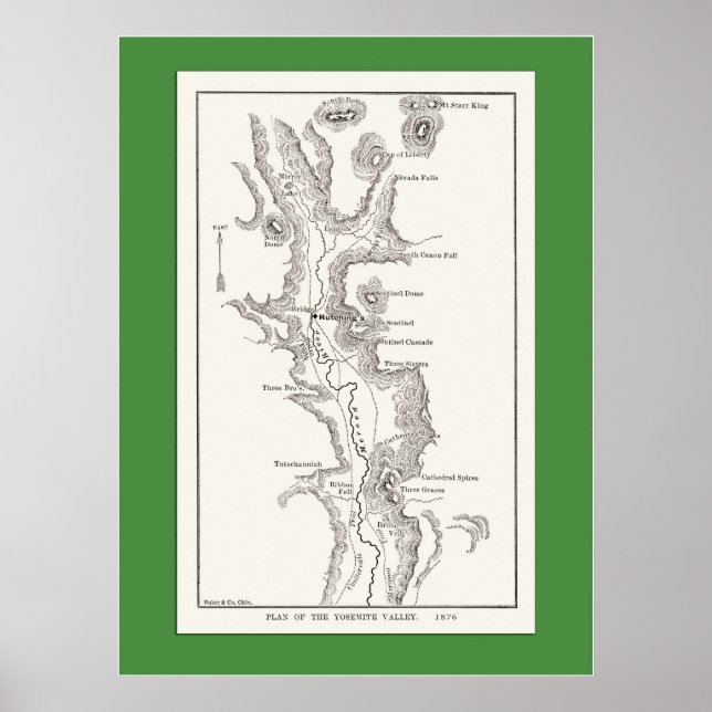 Póster Mapa del Valle Yosemite de 1876 (Frente)