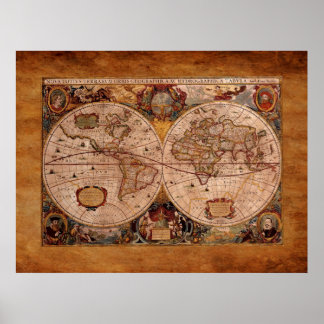 Póster Mapa del viejo mundo de 1630 de Henricus Hondius