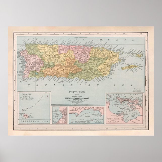 Póster Mapa del Viejo Puerto Rico (1912) (Frente)