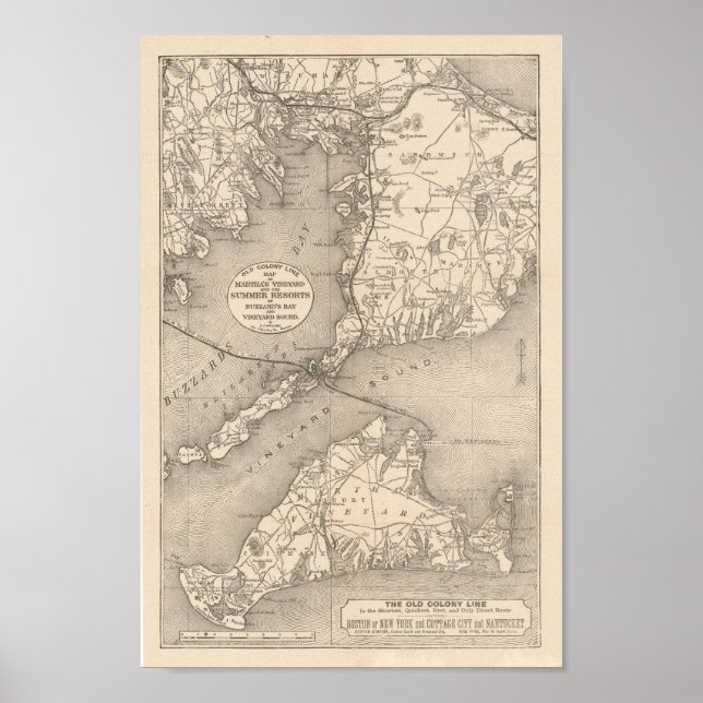 Póster Mapa del viñedo de Marthas, Colonia de 1888 (Frente)