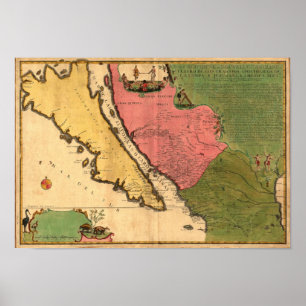 Póster Mapa del vintage 1720 de California como isla
