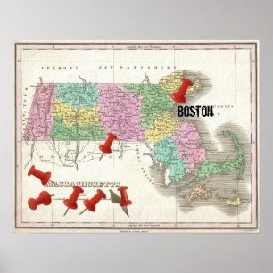 Póster Mapa del vintage de 1827) marcadores del mapa de M