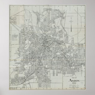 Póster Mapa del vintage de Akron Ohio (1917)