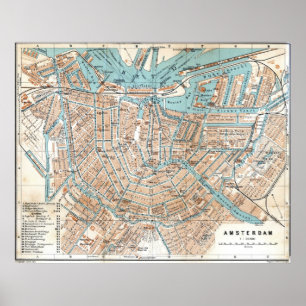 Póster Mapa del vintage de Amsterdam (1905)