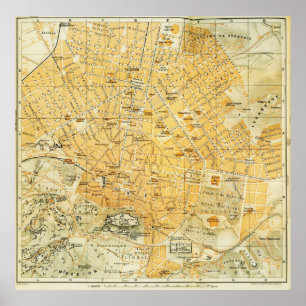 Póster Mapa del vintage de Atenas Grecia (1894)