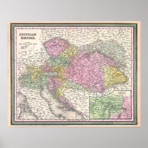 Póster Mapa del vintage de Austria, 1853