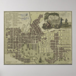 Póster Mapa del vintage de Baltimore Maryland (1805)