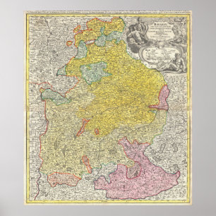 Póster Mapa del vintage de Baviera Alemania (1728)