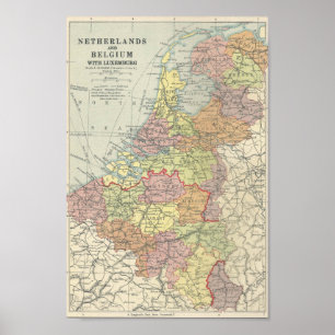 Póster Mapa del vintage de Bélgica, de Luxemburgo y de