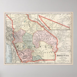 Póster Mapa del vintage de Bolivia (1901)