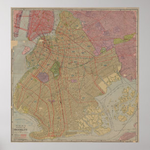 Póster Mapa del vintage de Brooklyn NY (1911)