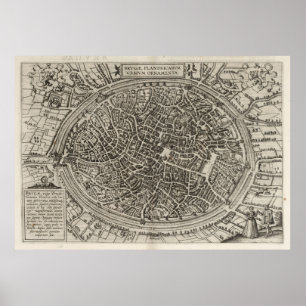 Póster Mapa del vintage de Brujas Bélgica (1612)